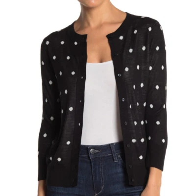Halogen Nordstrom Women's Viscose Polka Dots Crew Neck Front Button Cardigan S - Image 1 of 4
