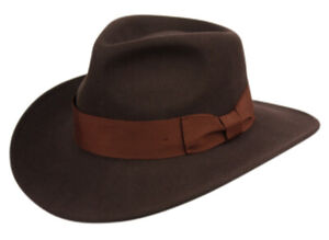 Premium Wool Felt Indiana Jones Fedora Hat w/Grosgrain Band Crush-able Outback