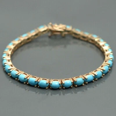 Blue Turquoise Gemstone 925 Sterling Silver Tennis Bracelet Mother's Day Gift - Image 1 of 4
