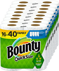Bounty Quick-Size Paper Towels, White, 16 Family Rolls  Set of 40 Regular Rolls