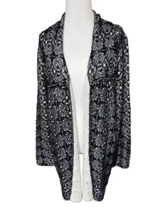 CHICO’S Open Front Crochet Overlay Cardigan Navy Blue White Size 2 (Large) - Picture 1 of 14