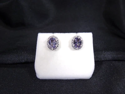 3.62 ct Colour Changing Alexandrite Solid Sterling Silver Halo Stud Earring - image 1 of 4
