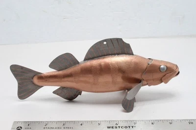 Señuelo de metal cobre perca pez hielo lanza arte popular hecho por Eric L. Oleson, 10" Foto 1 de 4