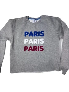 Tour Eiffel Paris Paris Paris Sweatshirt Gray Fleece Medium Raw Cut Hem Cozy - Picture 1 of 6