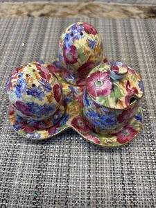 Juego de condimentos Royal Winton Grimwades Chintz de 4 piezas con bandeja con forma de cubierta ~ REALEZA ~ - Imagen 1 de 11