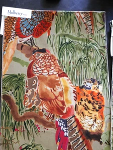 BRAND NEW SAMPLE 13" X 18" Mulberry Home, Game Birds Linen, Pheasants VELVET - Picture 1 of 4
