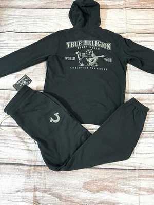 2pc Set True Religion Core Sweatsuit Men Jogger And Hoodie Size M Black (D) - Image 1 of 4