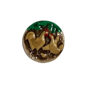 Wonderful Chickens Art Stone Shank Button - 15/16" Diameter - Hens - Rooster - Picture 1 of 5
