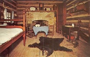 Postkarte IL: Innenraum, Kelso Cabin, New Salem State Park, Illinois - Bild 1 von 2
