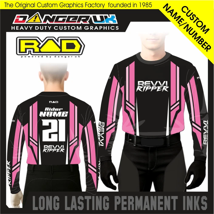 DANGER UK REVVI 12" 16" 18" YOUTH RIDER SHIRT JERSEY ADD YOUR NAME & NUMBER MANY COLOURS