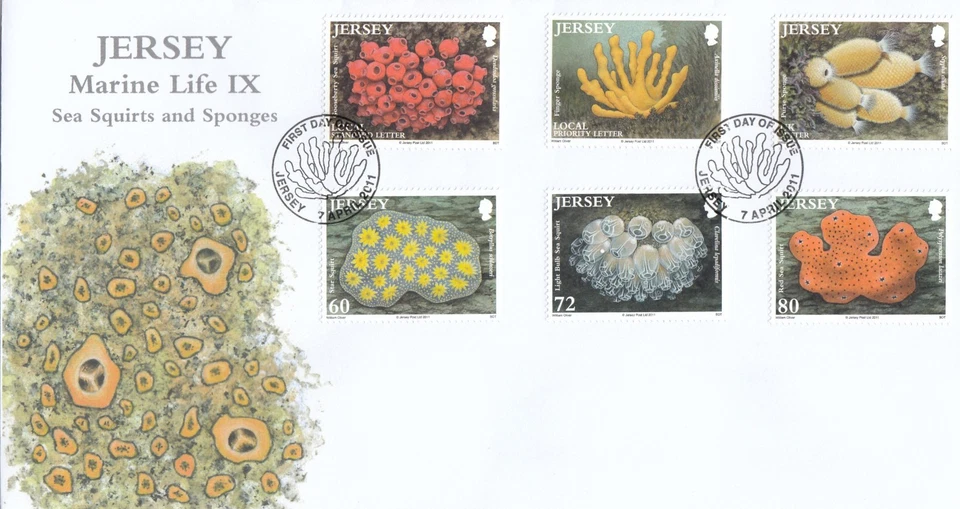 Marine Life IX Sea Squirts Sponges minisheet GB Jersey FDC 20110 (149784) - Image 1 of 1