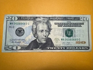 Rare $20 Dollar Bill Banknote Series 2013 Fancy Serial Number Binary 06060660 - Picture 1 of 3