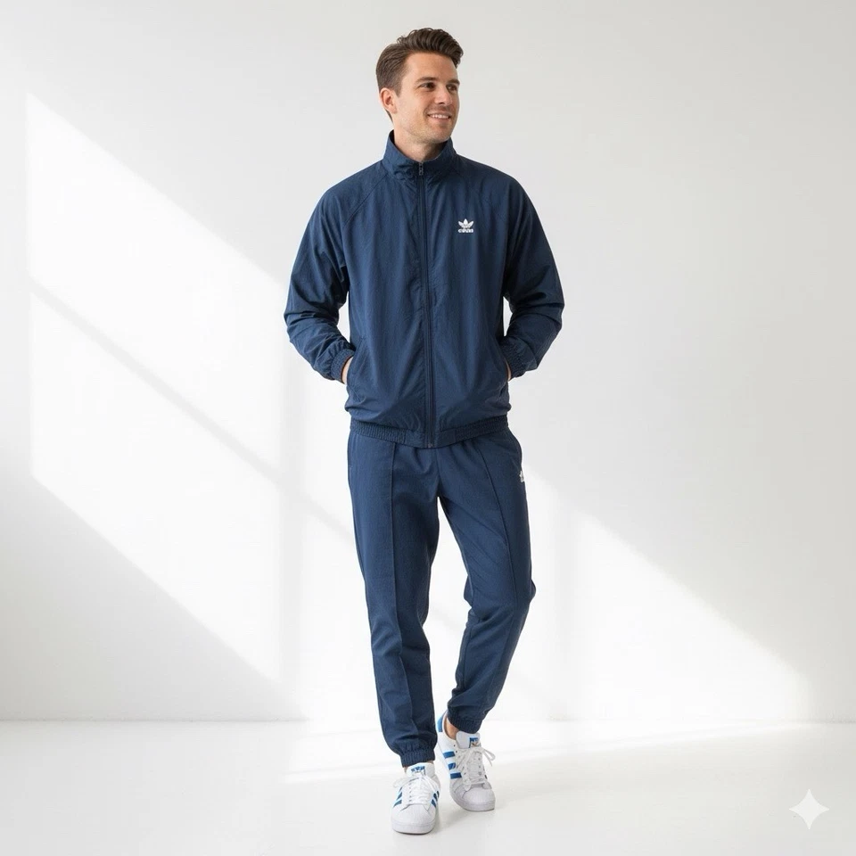 Vintage Adidas Men's Track Jacket Pants Set Size L Large Navy Blue Active Sports - Image 1 of 4