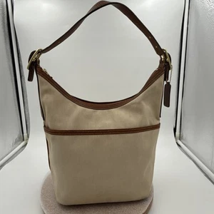 Coach Vintage Heritage lona marfil con ribete de cuero marrón - Imagen 1 de 24