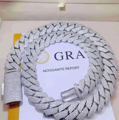 Collar de plata 925 cadena de eslabones cubanos de 20 pulgadas MOISSANITA real Miami hip hop Foto 1 de 4