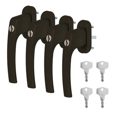 4 x Alu Fenstergriff in Braun RAL 8019 abschließbar - Stiftlänge 45mm - Bild 1 von 4