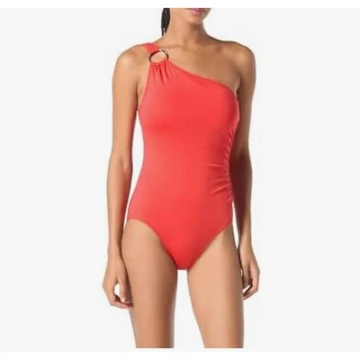 Maiô Michael Kors um ombro laranja MK detalhe de anel tamanho 12 - Imagem 1 de 4