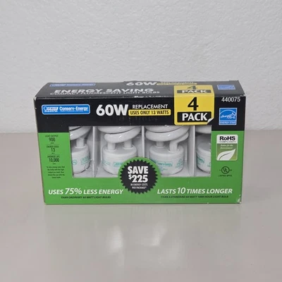 NIB Feit Electric CFL 60W Light Bulbs Only Uses 13 Watts, 900 Lumens. New. - Image 1 of 4