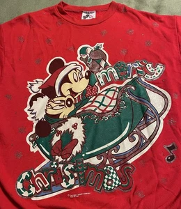 Vintage 1980er "WALT DISNEY" MICKEY & MINNIE MOUSE WEIHNACHTEN SWEATSHIRT ERWACHSENE L - Bild 1 von 4