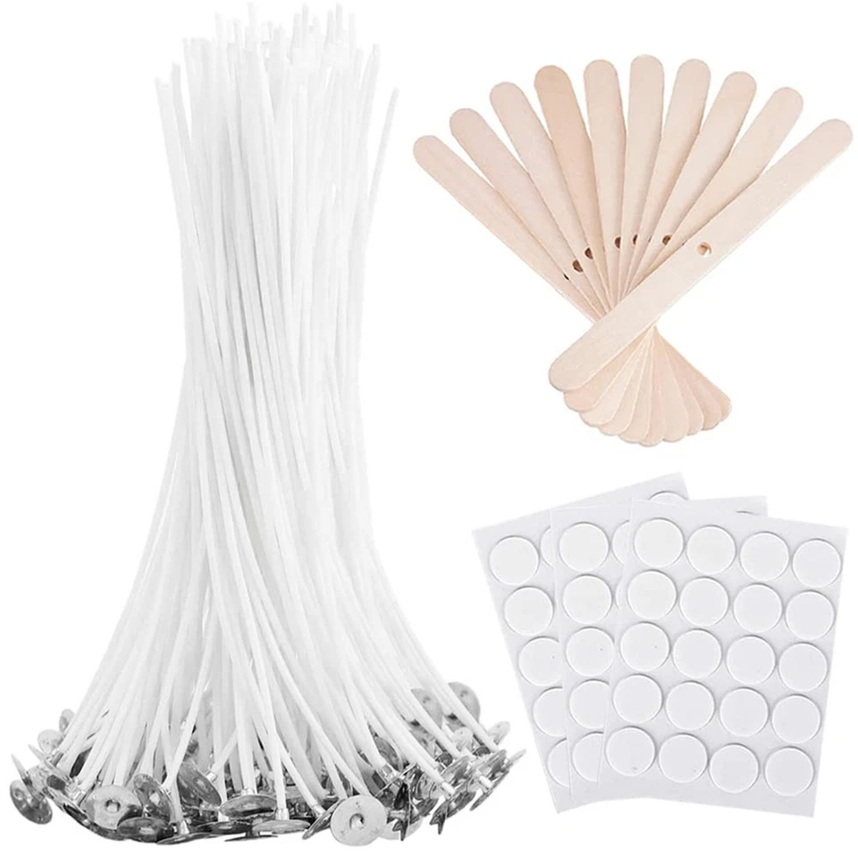 BULK Candle Wicks 100 Pcs With 60pcs Candle Wick Stickers and 10 Pcs 6 Inch
