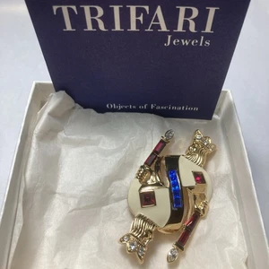 Vintage Trifari King Of Diamonds 1996 Enamel and Rhinestone Brooch Rare! - Picture 1 of 10