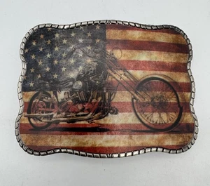 Wallet Belt Buckle American Flag With Motorcycle Money ID Credit Card Western - Picture 1 of 5