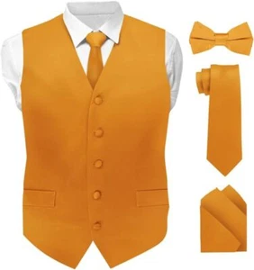 Vittorio Farina Hombre Chaleco Satinado, Corbata, Pajarita y Bolsillo Cuadrado Conjunto (Blanco - Imagen 1 de 87