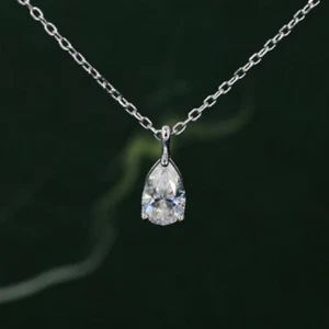 1 Ct Diamond Pear Cut Solitaire women's Pendant Necklace 14k White Gold Over - Picture 1 of 5