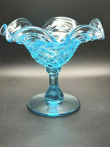 Viking Yesteryear Bullseye Ice Blue Ruffle Edge Pedestal Compote Candy Dish 5.5” - Picture 1 of 8