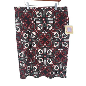 Gonna LuLaRoe Cassie 3XL donna taglie forti rosso nero grigio geometrico pull on nuova con etichette - Foto 1 di 6