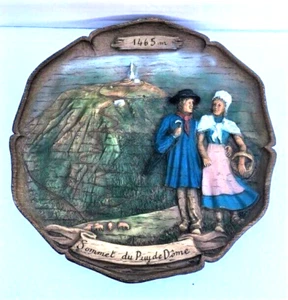 Vintage Sommet du Puy de Dome 3D bemalte Harz Wandplatte erhöhtes Relief SIC - Bild 1 von 8