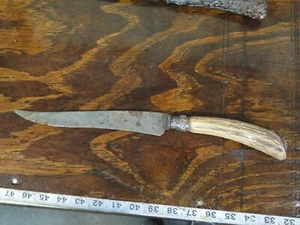 Vintage Carving Knife Sterling Silver Trim & END Antler Stag Horn - RARE - SEE - Picture 1 of 9