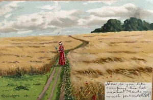 MAILICK Artist Postcard, Woman in Red Dress in Wheat Field, Postmark 1905; Exc. - Picture 1 of 2