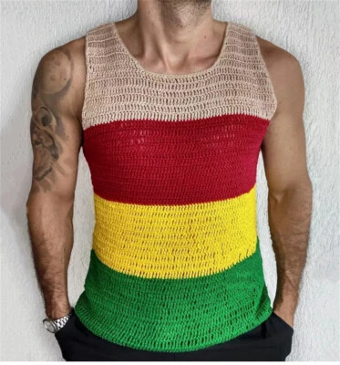 Men Knitted Tank Top Gym Athletic Sports Vest Fitness Bodybuilding Muscle Shirt - Immagine 1 di 4