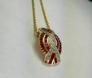 14k Yellow Gold Over 2.90Ct Ruby & Diamond Women's Pendant 18" Chain Necklace - Picture 1 of 5