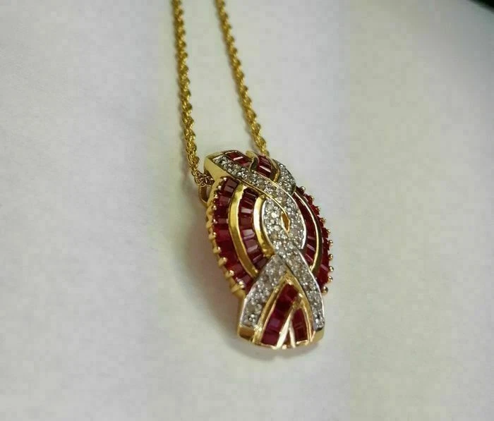 14k Yellow Gold Over 2.90Ct Ruby & Diamond Women's Pendant 18" Chain Necklace - Image 1 of 4