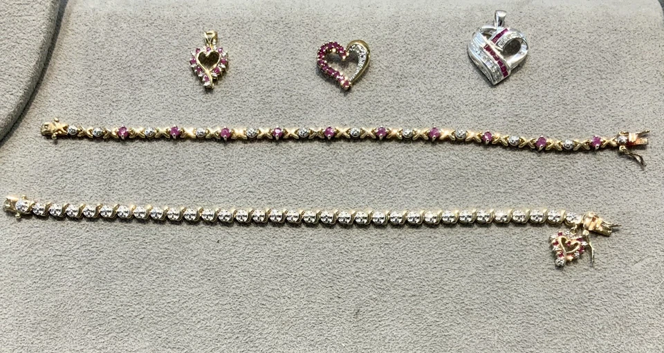 Natural Ruby Sterling Silver Or Gold Plated Over Sterling Jewelry Bundle - Image 1 of 1