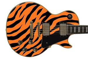 Guitar Skin Axe Wrap Re-skin Electric Bass Reface Orange & Black Tiger Stripes A - Picture 1 of 10