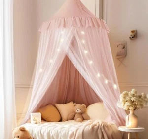 Cozy Pink Canopy Bed Tent - 100% Cotton Kids Bed Curtain - Picture 1 of 6