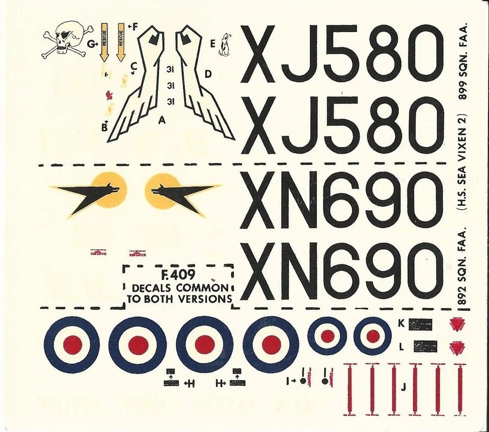 DE HAVILLAND SEA VIXEN 1/72 DECALS DA KIT FROG - mm 106x94 ca. - Immagine 1 di 1