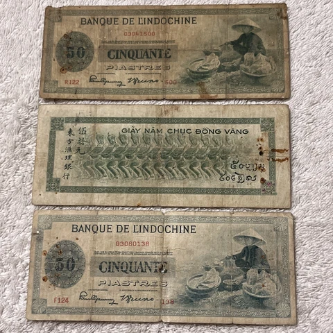 French Indo-China, 1945 Issue, 50 Piastre, Banque De L'iIndochine Bank Note Lot Cover