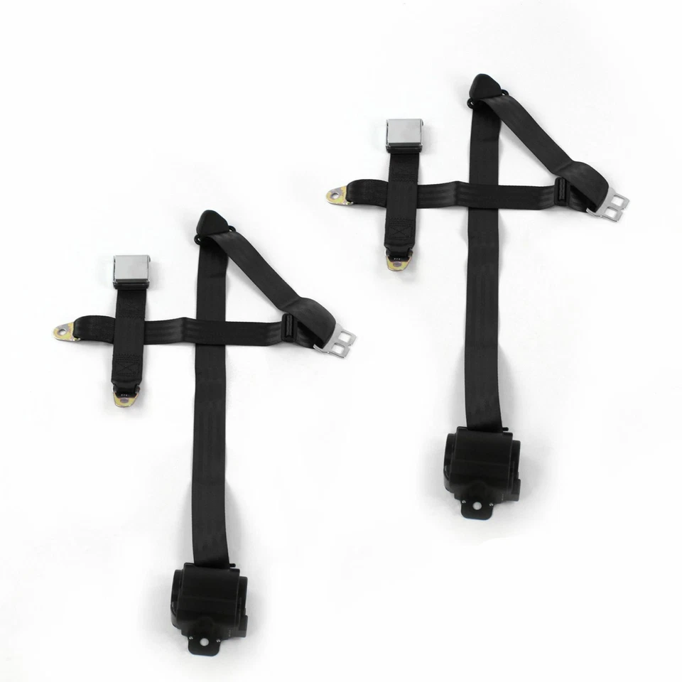 Chevy Impala 1958 Airplane 3pt Black Retractable Bucket Seat Belt Kit - 2 Belts  - Image 1 of 1