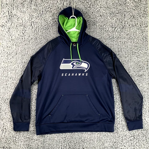 Seattle Seahawks Sweater Mens XL Navy Blue Pullover Hoodie Majestic Thermabase Cover