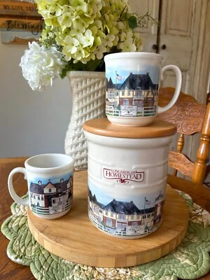 Longaberger Pottery 2 cuartos de galón Homestead Crock madera artesanía tapa y tazas de café Homestead  Foto 1 de 4