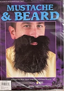1 Piece Black Mustache & Beard Set - Hillbilly- Biker- Farmer Faux Set- NEW - Picture 1 of 2