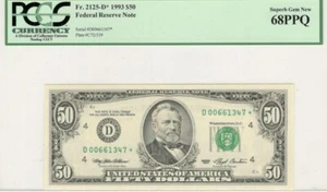 1993 $50 Low Serial# Rare⭐ FRN Fr. 2125-D*. PCGS Superb GemUNC-PPQ68 - Picture 1 of 2