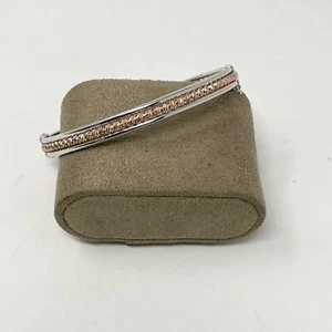 SIGNED MILOR ITALY 925 Sterling Silver Rose Gold Vermeil Bead Bangle Hinge Latch - Picture 1 of 10