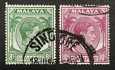 Singapore/Malaya SC#8 & 9 8C Green & 10C Plum, Both Stamps Used, VF Foto 1 de 2