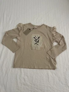 ZARA GIRL RUFFLE LONG SLEEVE T SHIRT Flower graphic 13/14 Beige - Picture 1 of 6