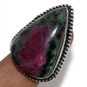 925 Silver Plated-Ruby Zoisite Ethnic Handmade Ring Jewelry US Size-6 JW